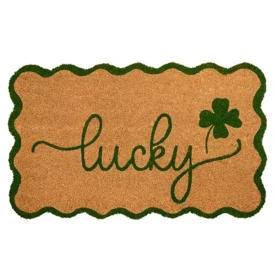 Kirkland's Lucky Shamrock Scalloped Coir Doormat In Green