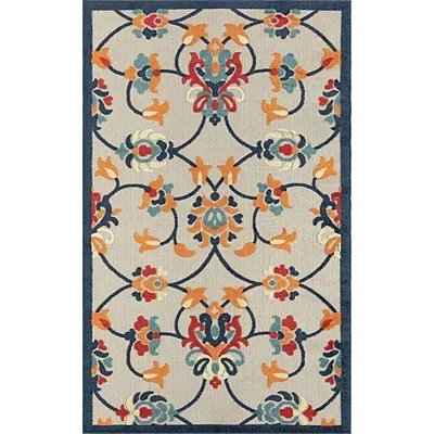Kirkland's Lyla Multi Floral Damask Indoor/outdoor Rug In Black