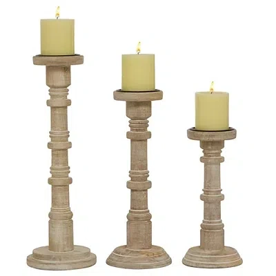 Kirkland's Mango Wood Pillar Candle Holders In Brown