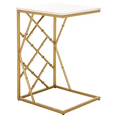Kirkland's Marble & Gold Dakota C-table In White