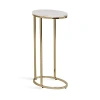 Kirkland's Marble And Gold Oval C-shape Accent Table In White