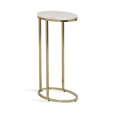 Kirkland's Marble And Gold Oval C-shape Accent Table In White