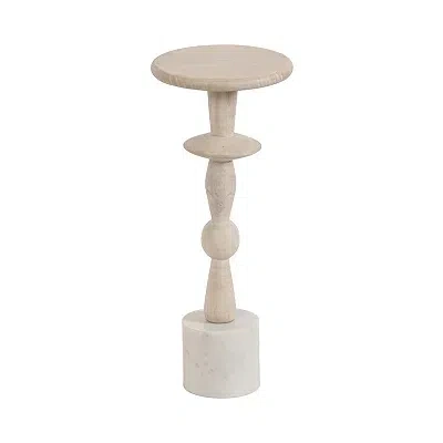 Kirkland's Marble And Mango Wood Round Accent Table In White