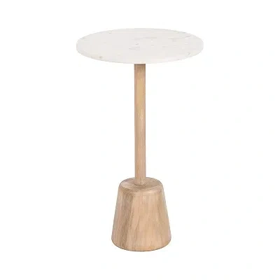 Kirkland's Marble & Natural Wood Tara Accent Table In White