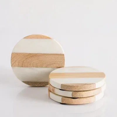 Kirkland's Marble And Wood Striped Coasters In Multi