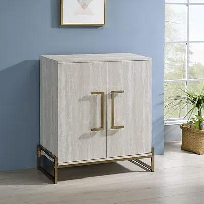 Kirkland's Marble Finish Gold Handle Storage Cabinet In White