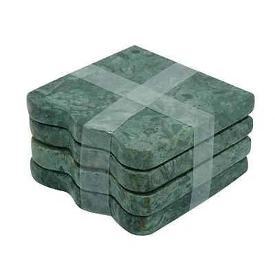 Kirkland's Marble One-sided Scalloped Coasters In Green