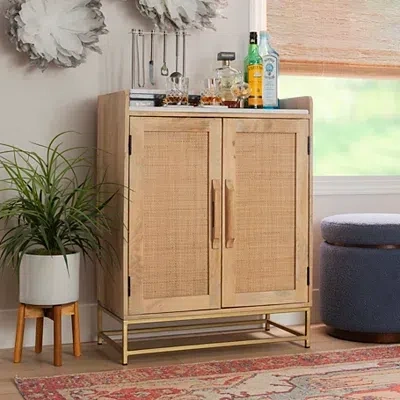 Kirkland's Marble Rattan Front Bar Cabinet In Brown