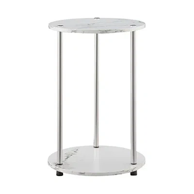 Kirkland's Marble Two Tiered Metal Accent Table In White