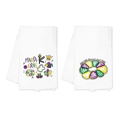 Kirkland's Mardi Gras King Cake Tea Towels In White