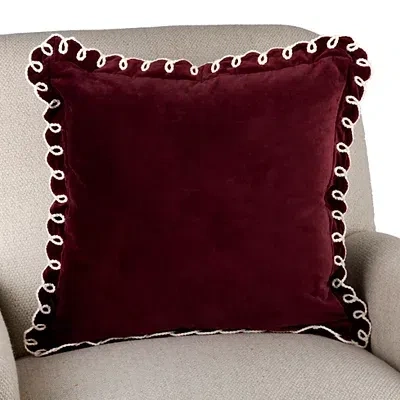Kirkland's Maroon Velvet Looped Trim Pillow In Red