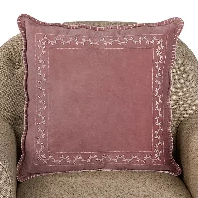 Kirkland's Mauve Velvet Embroidered Floral Border Pillow In Pink