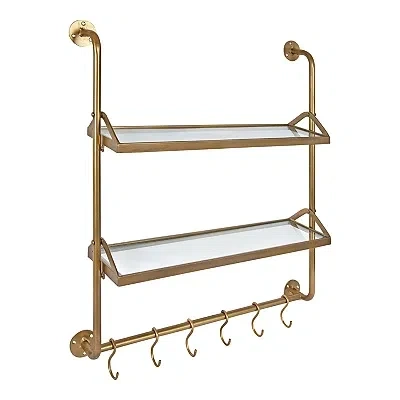 Kirkland's Merit Gold Metal Wall Shelf With Hooks