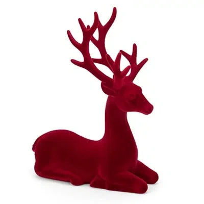 Kirkland's Merlot Velvet Laying Deer Figurine In Red