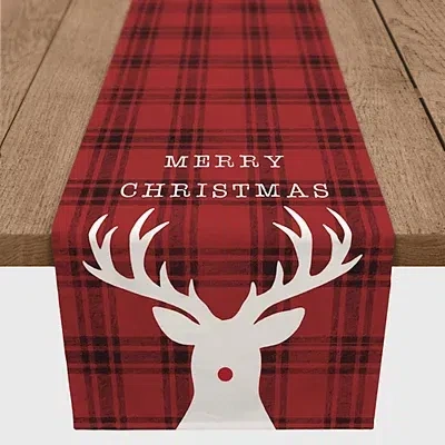 Kirkland's Merry Christmas Rudolf Table Runner In Red