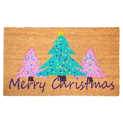 Kirkland's Merry Christmas Trees Doormat In Brown