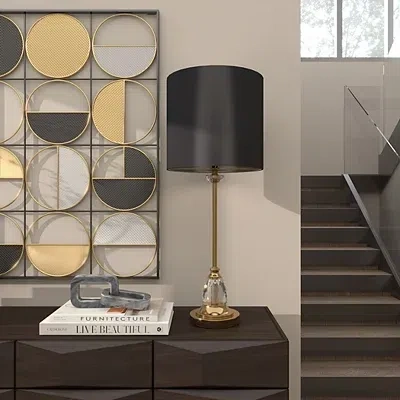 Kirkland's Metal Buffet Lamp With Crystal Accents In Black