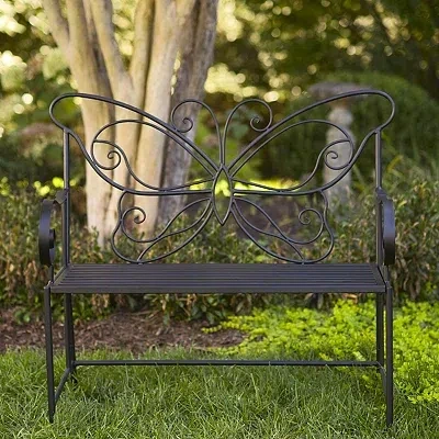 Kirkland's Metal Butterfly Outdoor Bench In Black