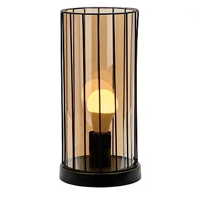 Kirkland's Metal Cage With Amber Glass Uplight In Black
