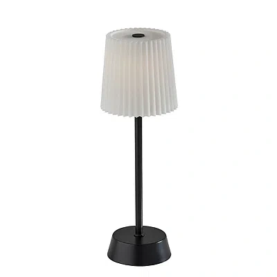 Kirkland's Metal Cordless Lamp With White Pleated Shade In Black