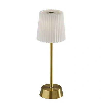 Kirkland's Metal Cordless Lamp With White Pleated Shade In Gold