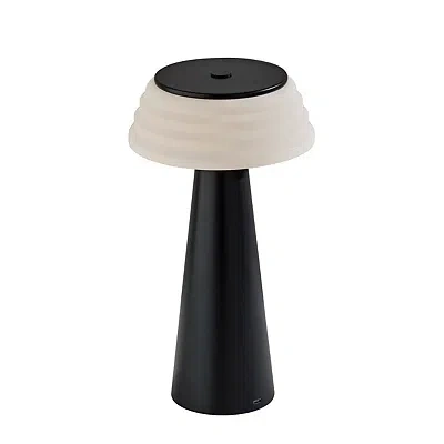 Kirkland's Metal Cordless Lamp With White Ribbed Shade In Black