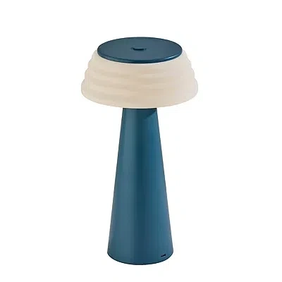 Kirkland's Metal Cordless Lamp With White Ribbed Shade In Blue