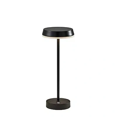 Kirkland's Metal Disc Frosted Light Cordless Table Lamp In Black