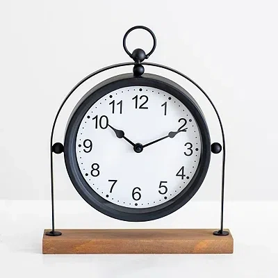 Kirkland's Metal Frame With Wood Base Tabletop Clock In Multi
