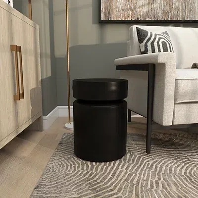 Kirkland's Metal Round Drum Accent Table In Black