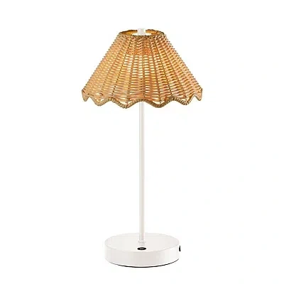 Kirkland's Metal Scalloped Shade Cordless Table Lamp In White