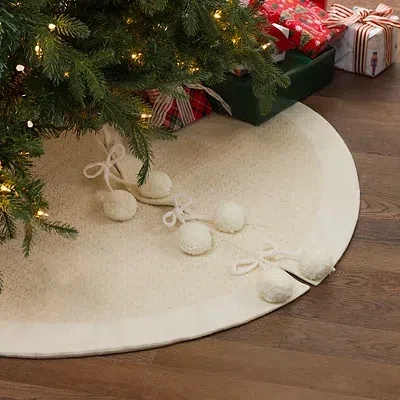 Kirkland's Metallic Pom Christmas Tree Skirt In White