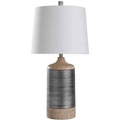 Kirkland's Metallic Silver Banded Table Lamp In White