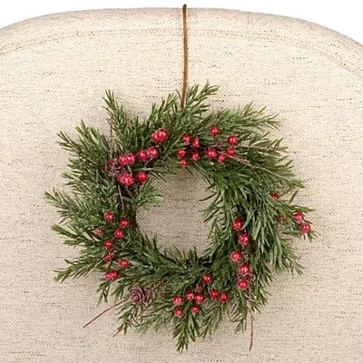 Kirkland's Mini Snowy Japanese Pine Red Berry Wreath In Multi