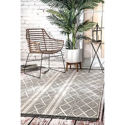 Kirkland's Miriam Striped Outdoor Rug In Gray