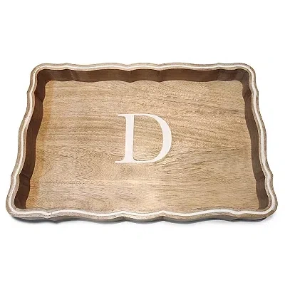 Kirkland's Monogram D Natural Wood Scalloped Tray In Brown