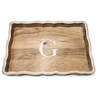 Kirkland's Monogram G Natural Wood Scalloped Tray In Brown