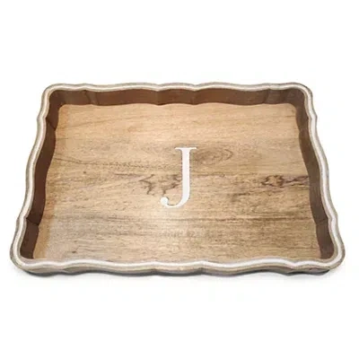 Kirkland's Monogram J Natural Wood Scalloped Tray In Multi