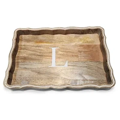 Kirkland's Monogram L Natural Wood Scalloped Tray In Multi