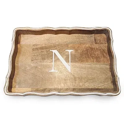 Kirkland's Monogram N Natural Wood Scalloped Tray In Multi