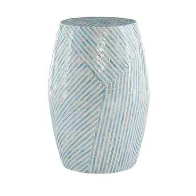 Kirkland's Mosaic Capiz Shell Drum End Table In Blue