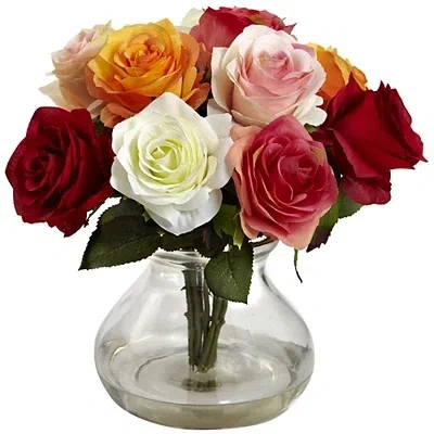 Kirkland's Multi Red Roses Arrangement In Glass Bud Vase