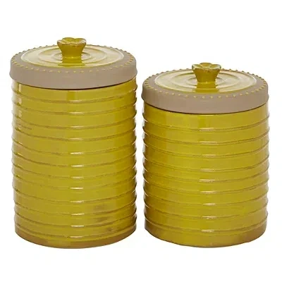 Kirkland's Mustard Ribbed Stoneware Jars In Yellow