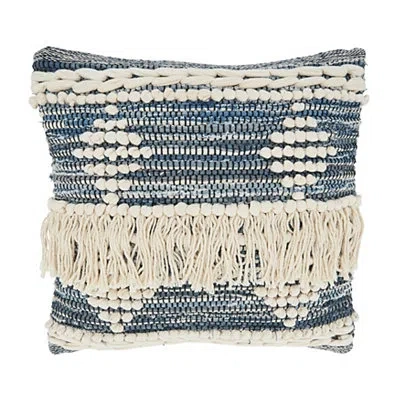 Kirkland's Natural Chindi Fringe Cotton Pillow In Blue