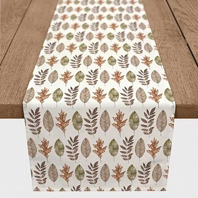 Kirkland's Neutral Leaf Pattern Table Runner In White