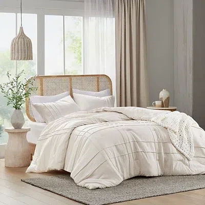 Kirkland's Neutral Pleated Grid Queen Comforter Set In White