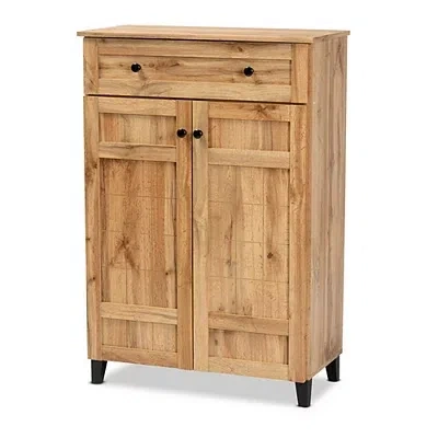 Kirkland's Oak 2-door Grid Shoe Storage Cabinet In Brown