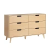 Kirkland's Oak Wood Simple Grooved Handle 6-drawer Dresser In Brown