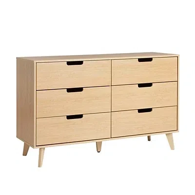Kirkland's Oak Wood Simple Grooved Handle 6-drawer Dresser In Brown