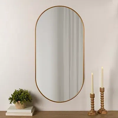 Kirkland's Oblong Antique Brass Nouveau Linear Wall Mirror In Multi
